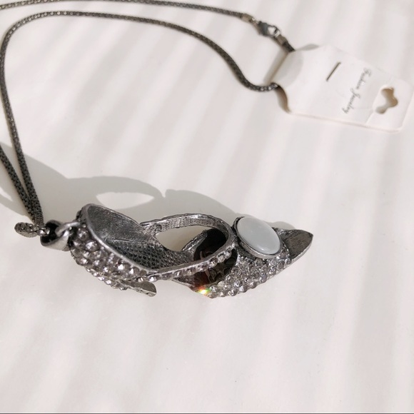 Long Chain Necklace with Metal & Crystal Shoe Pendant - Picture 2 of 13